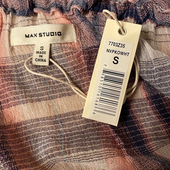 Max Studio Off the Shoulder Cottagecore Plaid Women's Top. New with tag - Picture 3 of 4